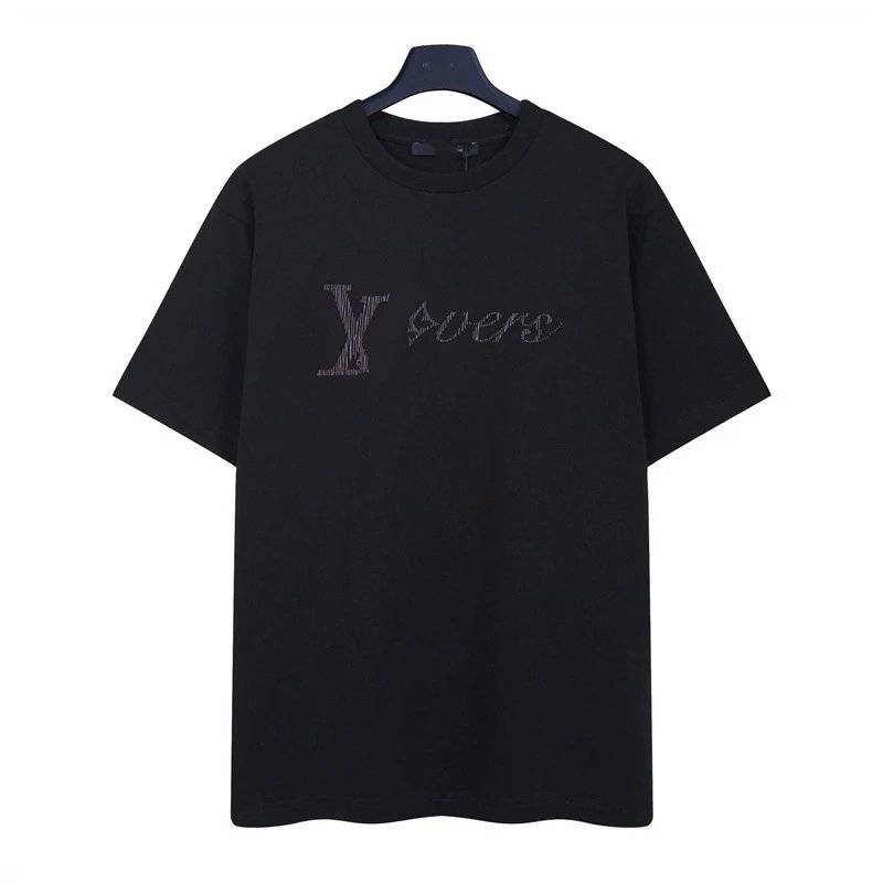 Louis Vuitton Trendy Black T-Shirt with Letter Embroidery