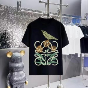 LOEWE Bird and Flower Print Vintage Black T-Shirt