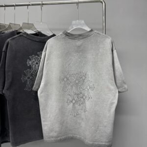 Chrome Hearts Cross Hot-stamped Rhinestone Street-style Grey Short-sleeve T-shirt