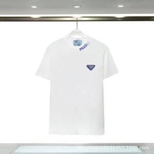Prada Triangular Logo Minimalist Style White Short-sleeve T-shirt