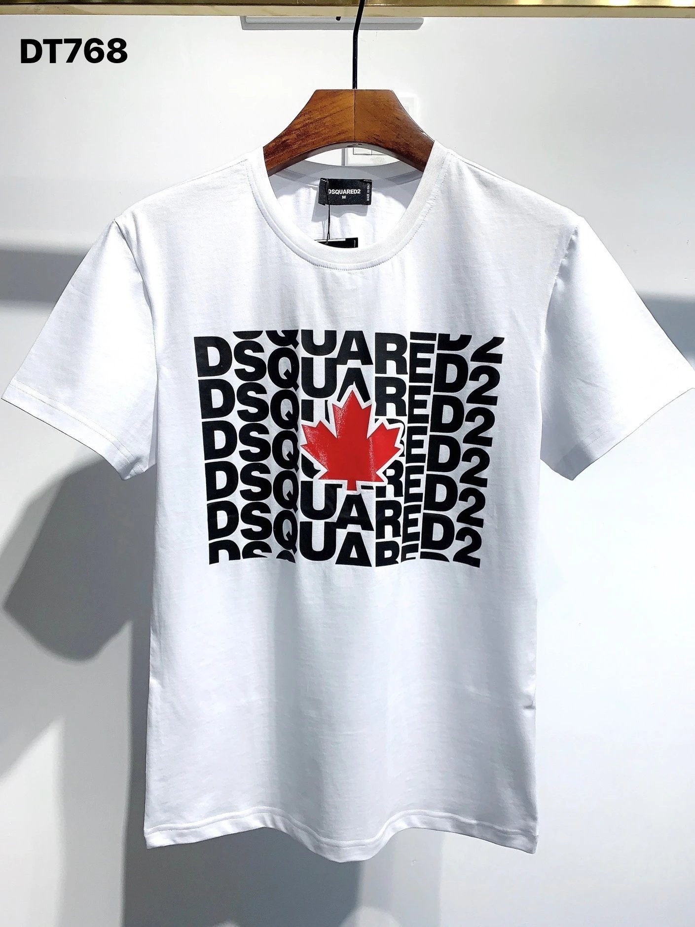 DSQ2 Maple Leaf Print Street Style White Short Sleeve T-Shirt