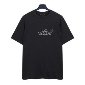Louis Vuitton Rhinestone-embellished Streetwear Style Black Short-sleeve T-shirt