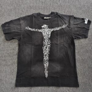 Hellstar QR Code Jesus Street Style Distressed Black T-Shirt