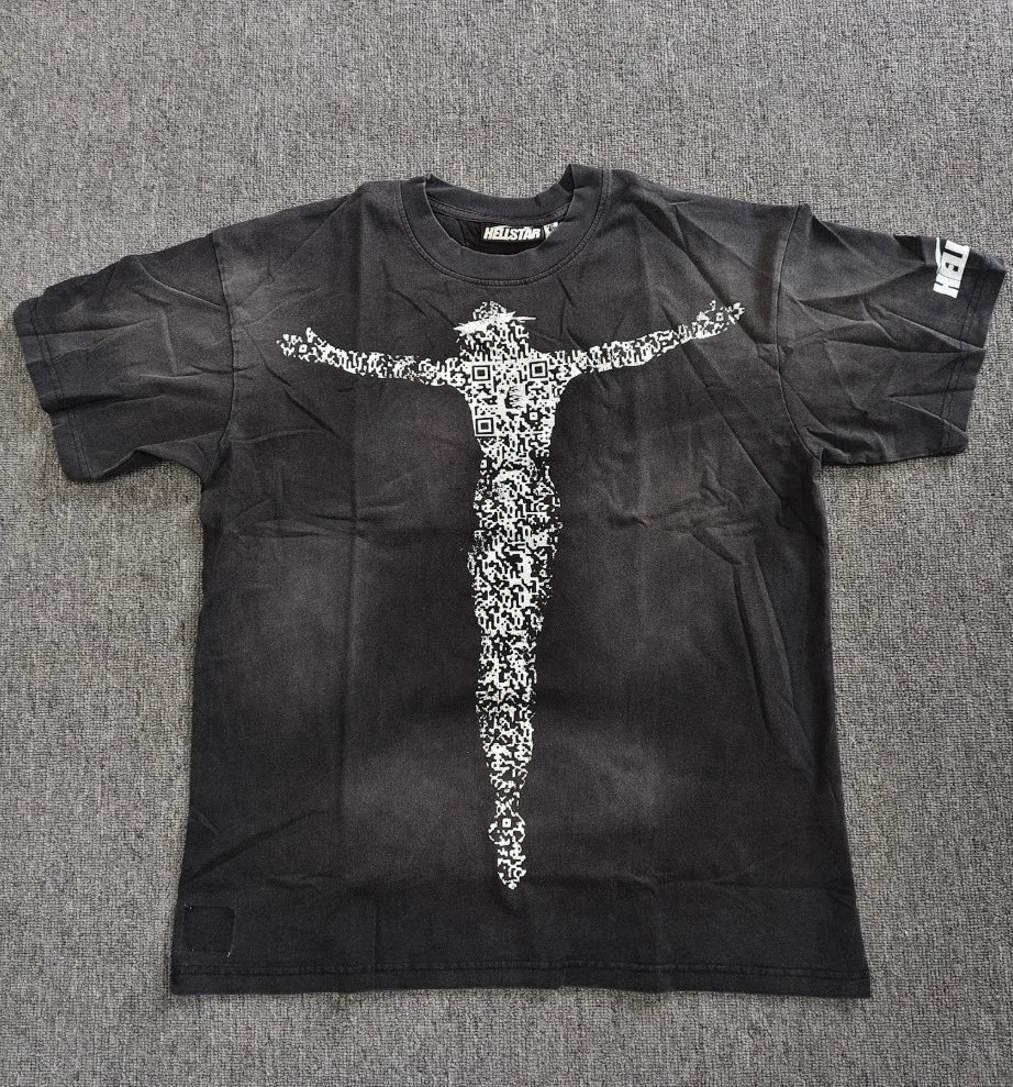 Hellstar QR Code Jesus Street Style Distressed Black T-Shirt