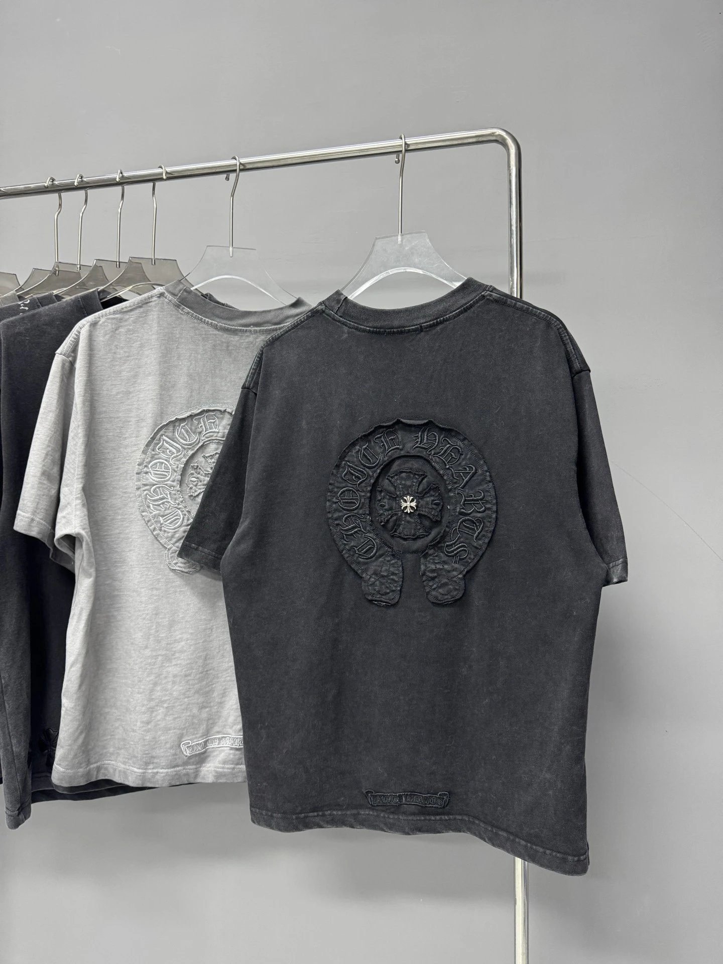 Chrome Hearts Cross-Embroidered Vintage Style Black T-Shirt