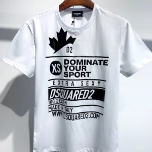 DSQ Squared Maple Leaf Print Street Style White T-Shirt