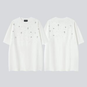 Chrome Hearts Cross Hot-Fix Rhinestone Street Style White T-Shirt