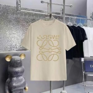 LOEWE Hot-stamped Minimalist Style Off-white Short-sleeve T-shirt