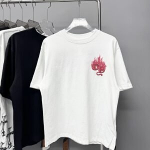 Chrome Hearts Flame-Embroidered Street Style White Short-sleeve T-shirt