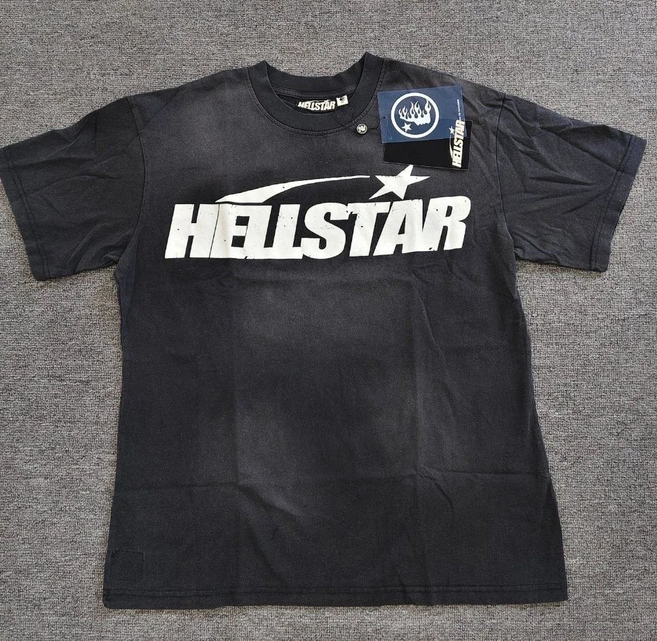 Hellstar Classic Logo Street Style Distressed Black T-Shirt