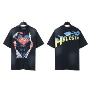 Hellstar Superman Print Vintage Distressed Black T-Shirt