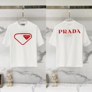Prada Inverted Triangle Minimalist Style White Short-sleeve T-shirt