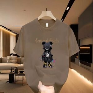 INS Streetwear Brand Skateboard Bear Street Style Khaki T-Shirt