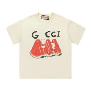 Gucci Cat and Watermelon Printed Off-white Casual T-Shirt