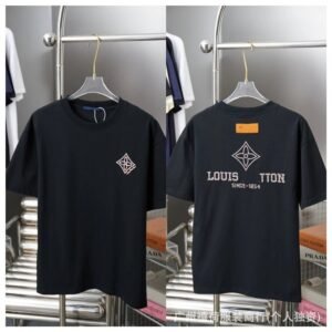 Louis Vuitton Monogram Embroidered Trendy Style Black T-Shirt