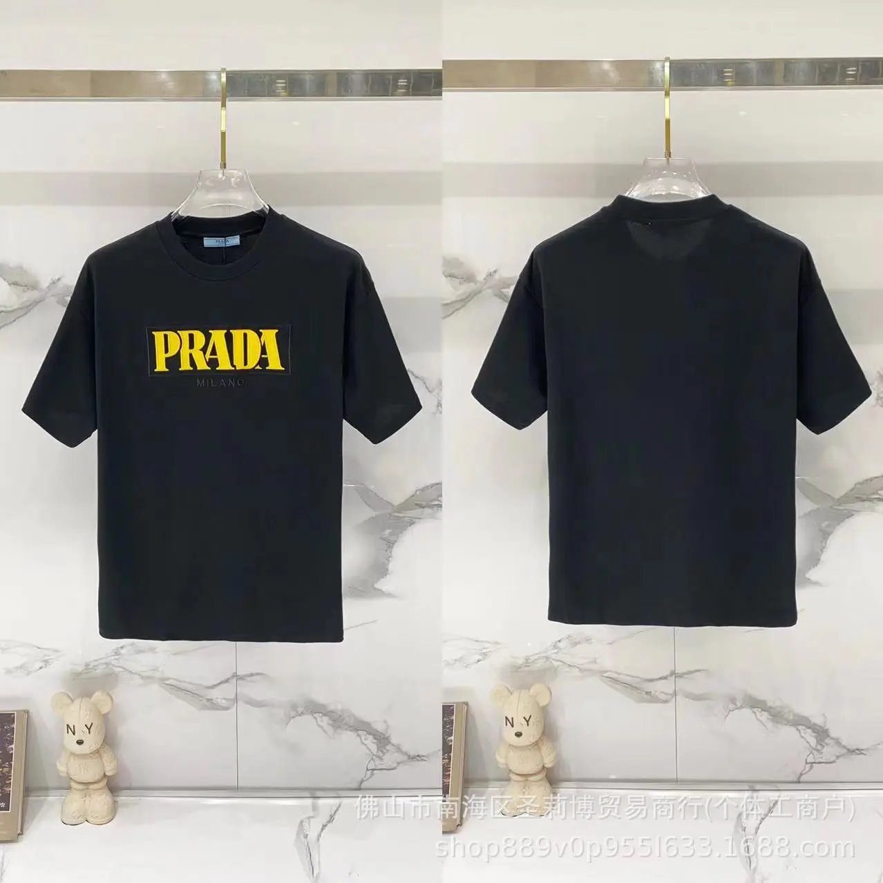 Prada Trendy Style Letter Print Black Short-sleeve T-shirt