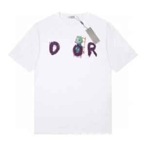 Dior Dinosaur Graffiti Cool Trendy White Short-sleeve T-shirt