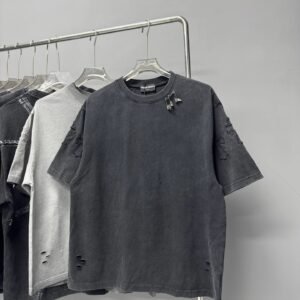 Chrome Hearts Cross Distressed Vintage Charcoal Black Short-sleeve T-shirt