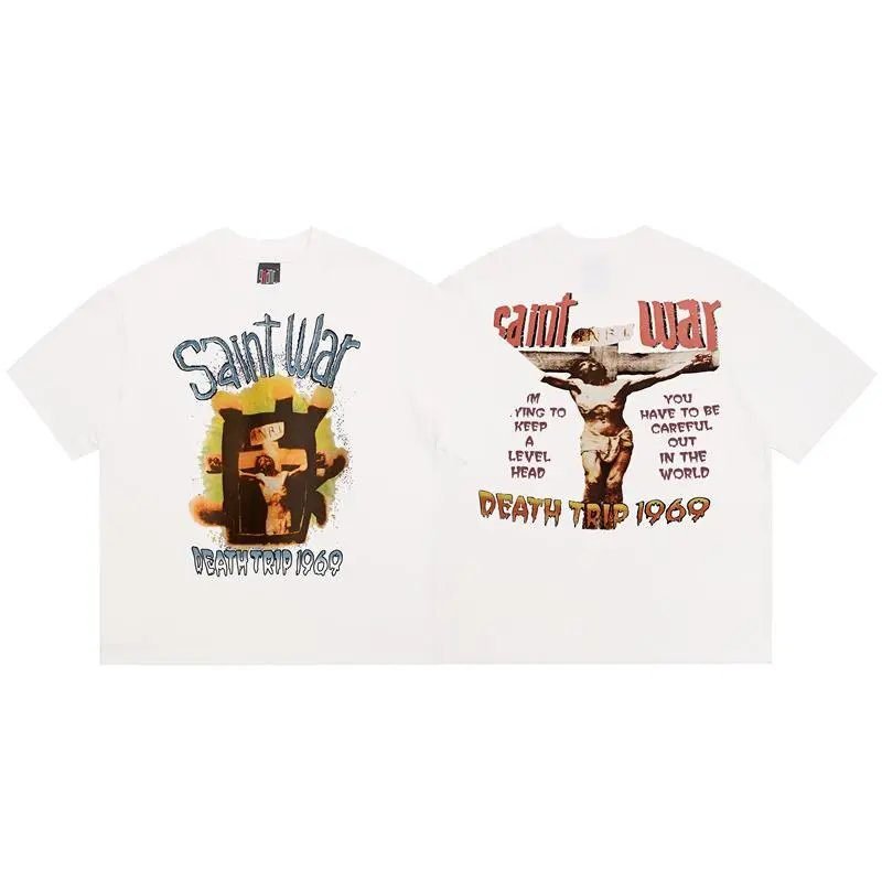 Vintage SAINT Jesus Printed White T-Shirt