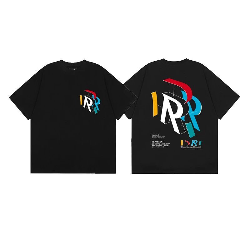Represent Big R Print Street Style Black T-Shirt