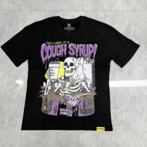 Cough Syrup Skull Print Hip-hop Style Black T-shirt