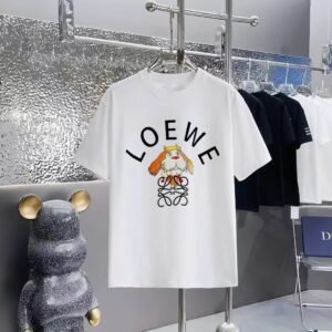 LOEWE Cartoon Print Casual Style White Short-sleeve T-shirt