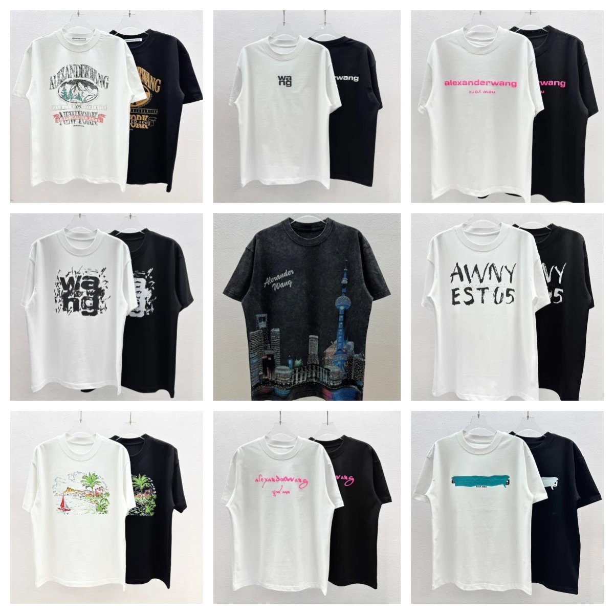 Alexander Wang Printed Street-style Black and White T-shirt