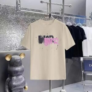 Dior Graffiti Street Style Apricot Short-sleeve T-Shirt