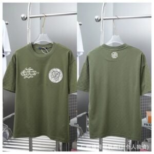 Louis Vuitton Embroidered Badge Casual Style Army Green T-Shirt