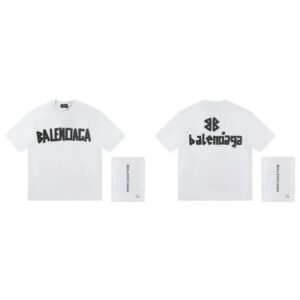 Balenciaga Double B Printed Street Style White T-shirt
