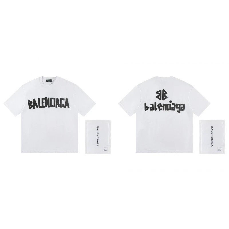 Balenciaga Double B Printed Street Style White T-shirt