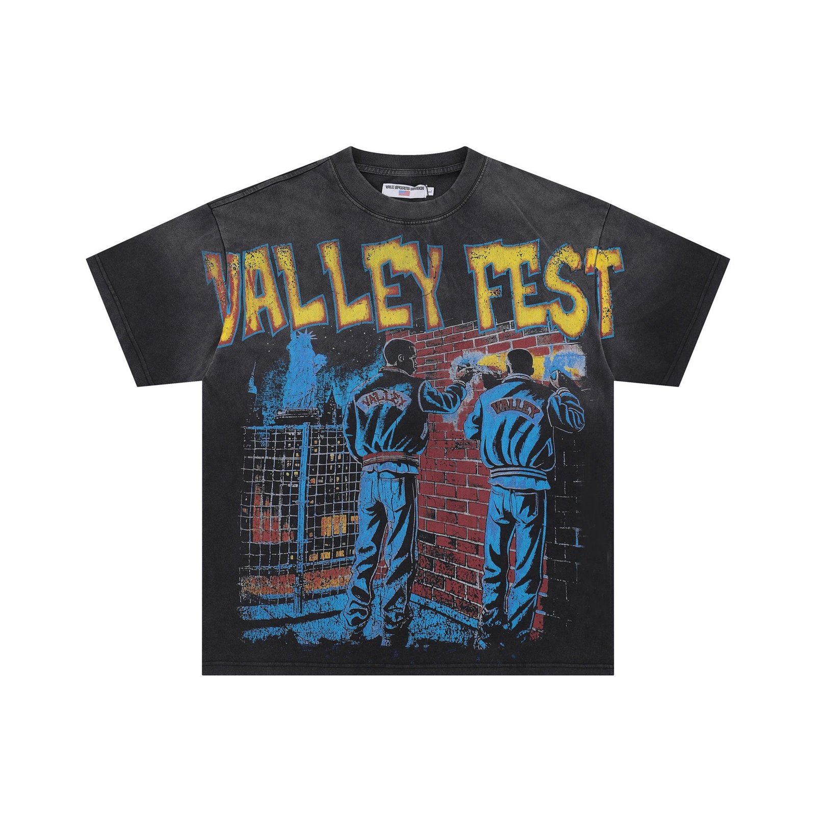 ValleyFest Graffiti Vintage Distressed Black T-Shirt