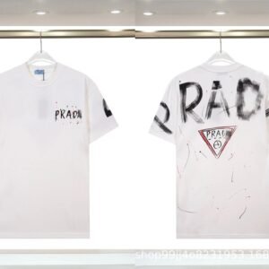 Prada Triangle Logo Graffiti Street Style White Short-sleeve T-shirt