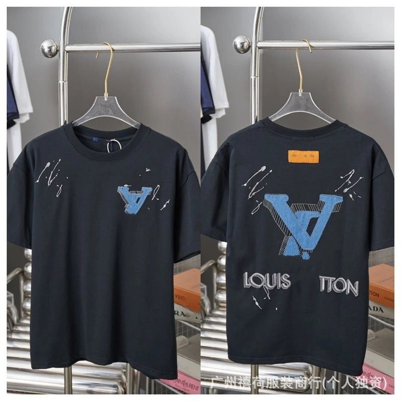 Louis Vuitton Big V Embroidery Street Style Black T-Shirt
