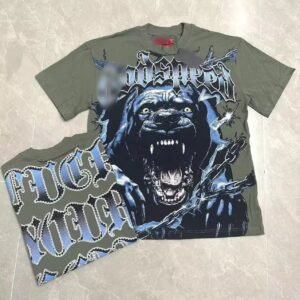 GOD Vicious Dog Series Gothic Style Army Green T-shirt