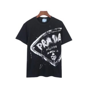 Prada Triangle Logo Graffiti Street Style Black T-Shirt