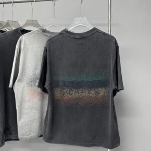 Chrome Hearts Gradient Hot-fix Rhinestone Vintage Distressed Charcoal Black T-Shirt