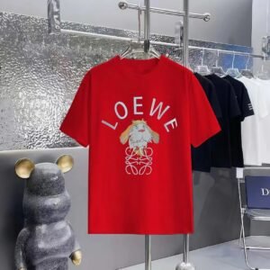 LOEWE Cartoon Print Casual Style Red Short-sleeve T-shirt
