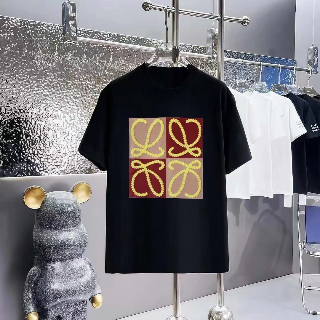 LOEWE Color-block Embroidered Casual Black T-Shirt