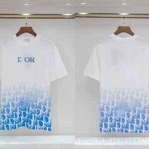 Dior Oblique Gradient Trendy Style Blue and White Short-sleeved T-shirt