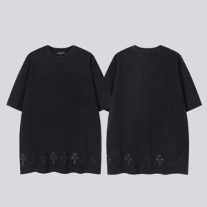 Chrome Hearts Cross Leather Patch Vintage Black Short-sleeve T-shirt