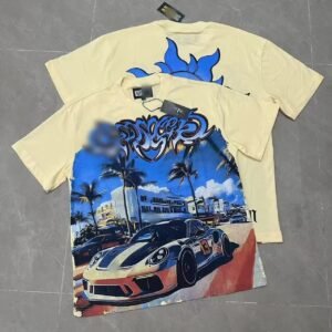 GOD Sports Car Print Street Style Beige Short Sleeve T-Shirt
