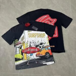 GOD Skull Surf American Street Style Black Short Sleeve T-shirt