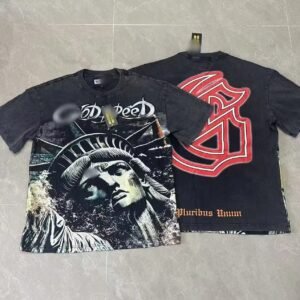 GOD Vintage Distressed Statue of Liberty Black Short-sleeve T-shirt