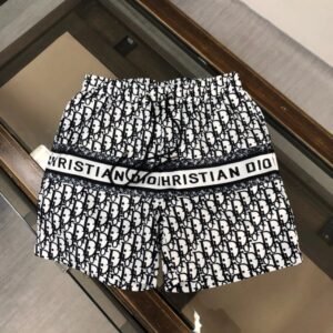 Dior Monogram All-over Print Light Luxury Style Black and White Shorts