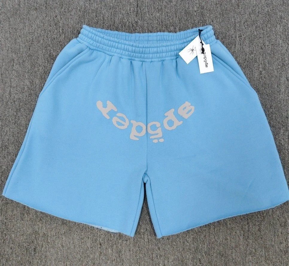Sp5der Foam Print Street Style Light Blue Shorts