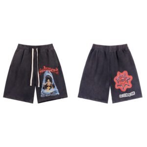 Godspeed Skull Print Trendy Cool Charcoal Gray Shorts