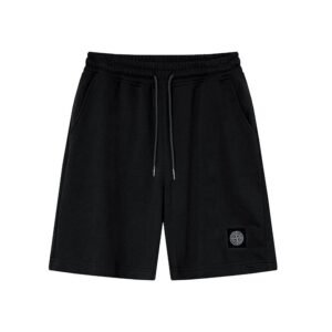Stone Island Badge Casual Style Black Sports Shorts