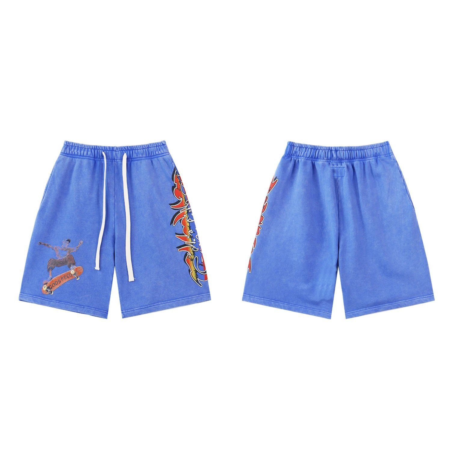 Godspeed Skate Print Street Style Blue Shorts