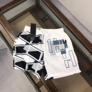 Fendi Geometric Print Casual Style White and Black Shorts